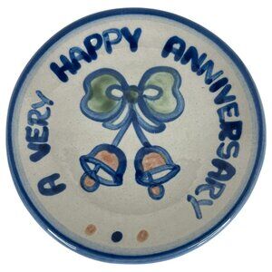 M A Hadley Pottery Happy Anniversary Trinket Dish Coaster 4 Inch Hand Painted VT